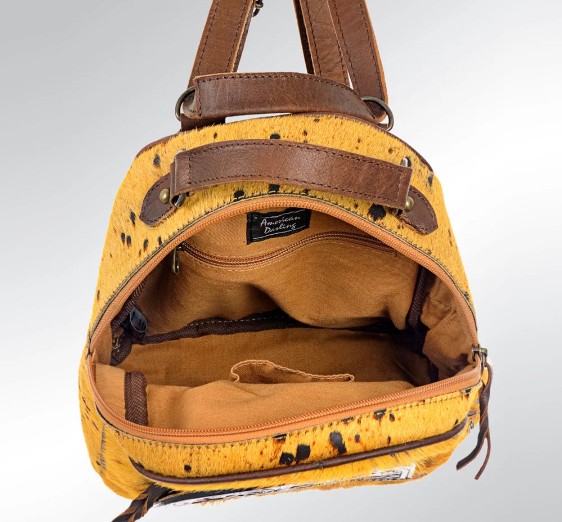 Yellow cowhide leather backpack