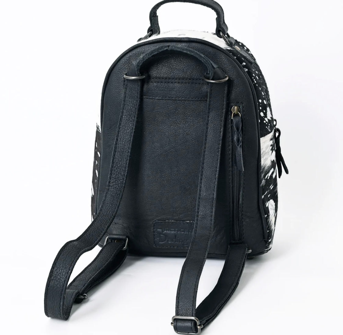 Black Acid wash real Leather Cowhide Backpack with Concealed Carry