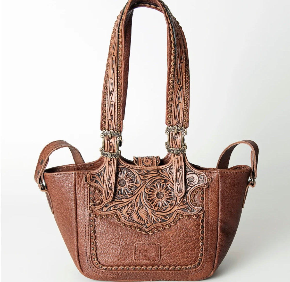 Western Leather Women’s Tote Bag with Turquoise Stone Detail
