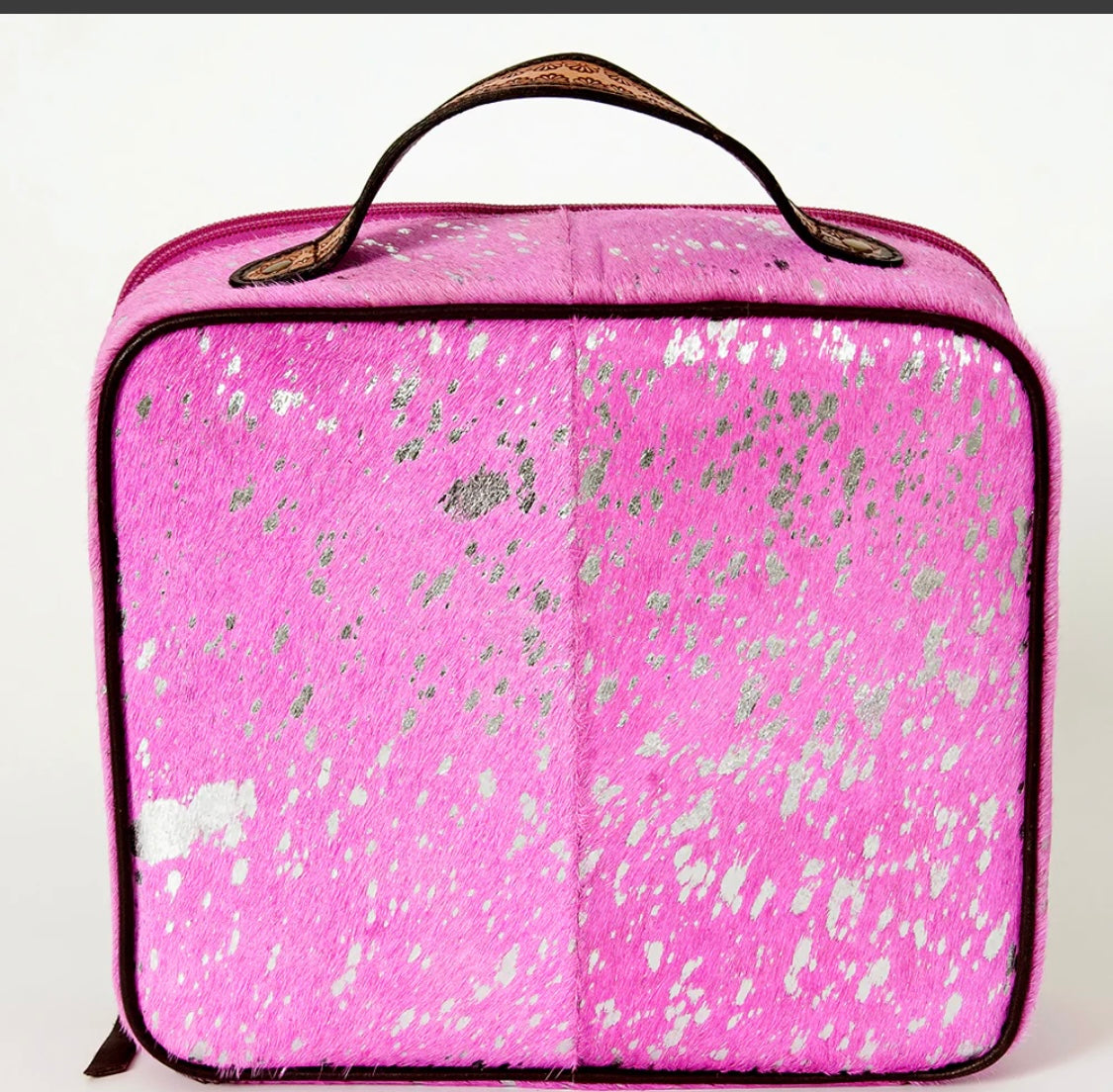 Cowhide Jewelry Box Case Pink Acid Wash