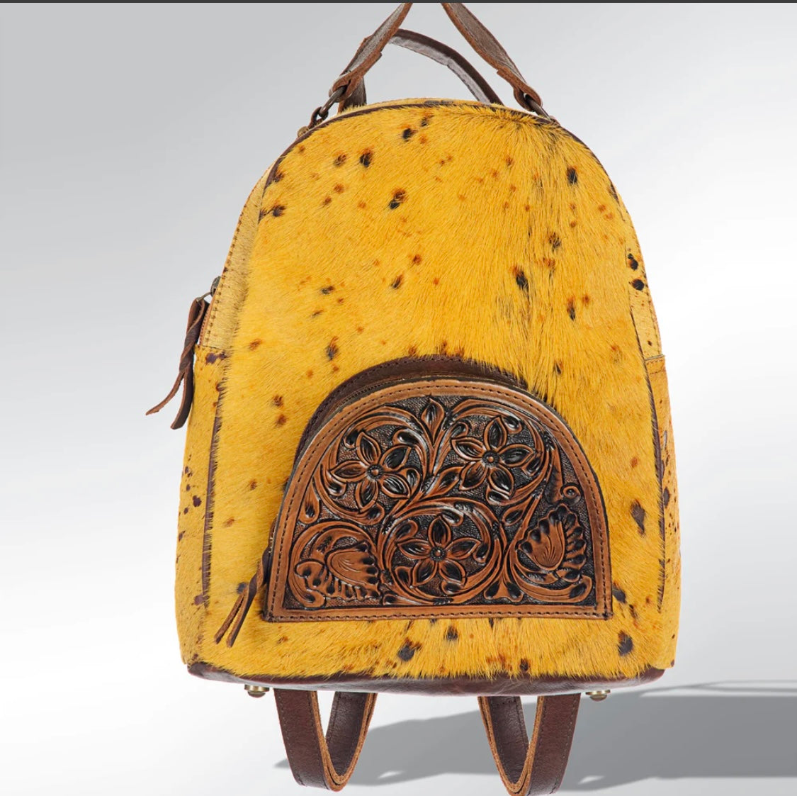 Yellow cowhide leather backpack