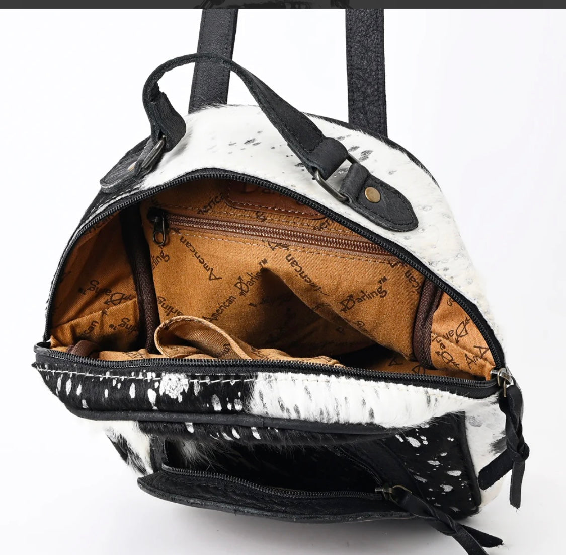 Black Acid wash real Leather Cowhide Backpack with Concealed Carry