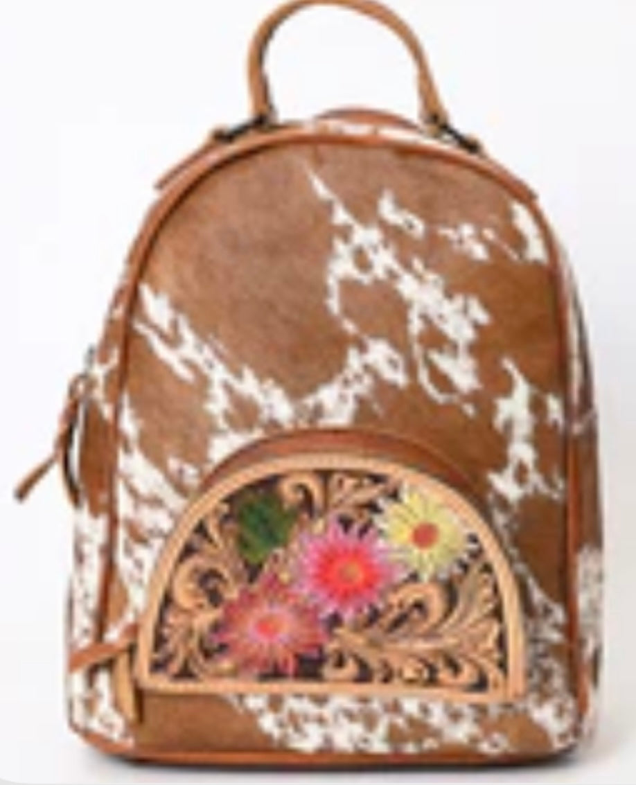 Floral Tooled Leather Cowhide Concealed Carry Bag