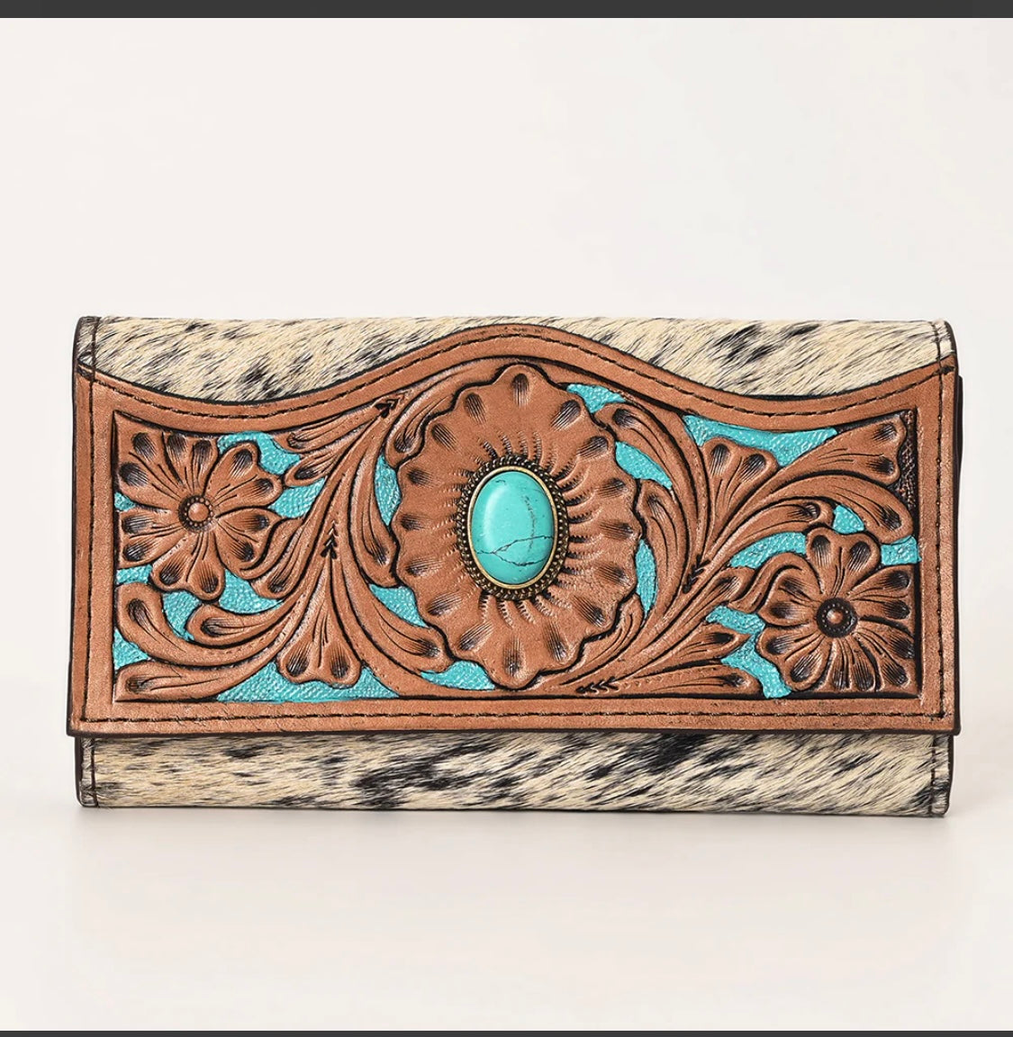 Women’s Hair on Hide Western Wallet Oval Turquoise Stone