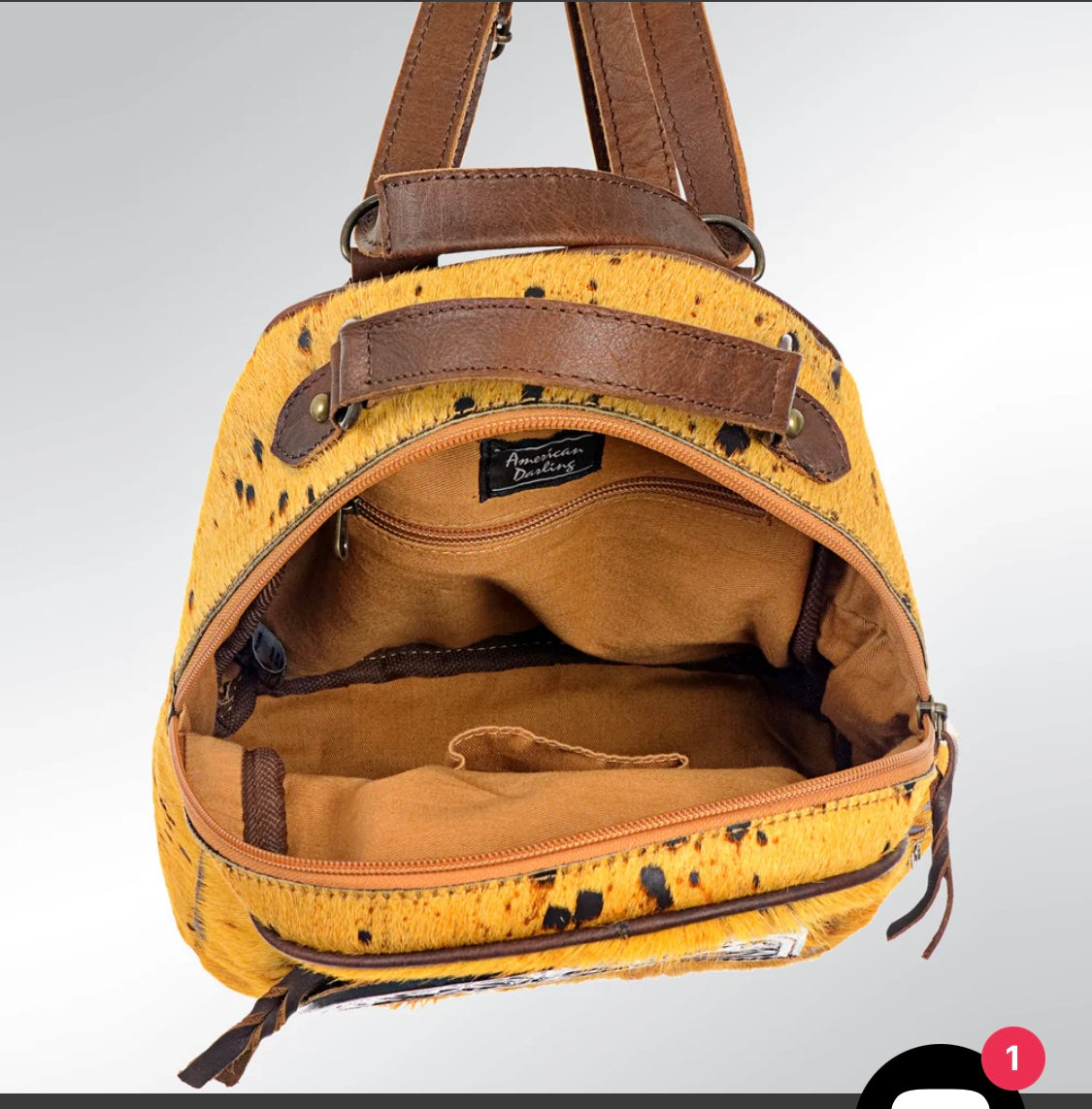 Yellow cowhide leather backpack