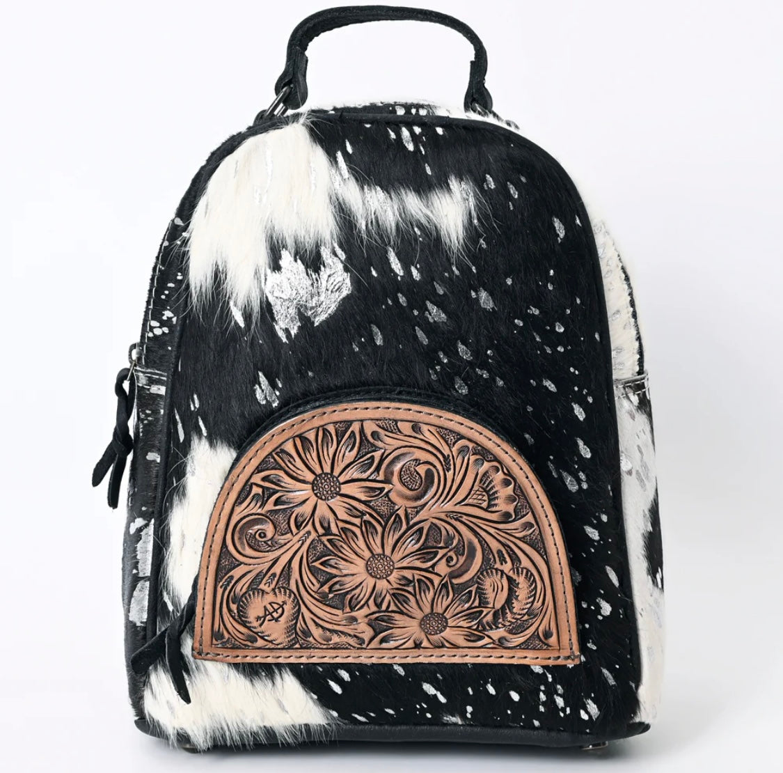 Black Acid wash real Leather Cowhide Backpack with Concealed Carry