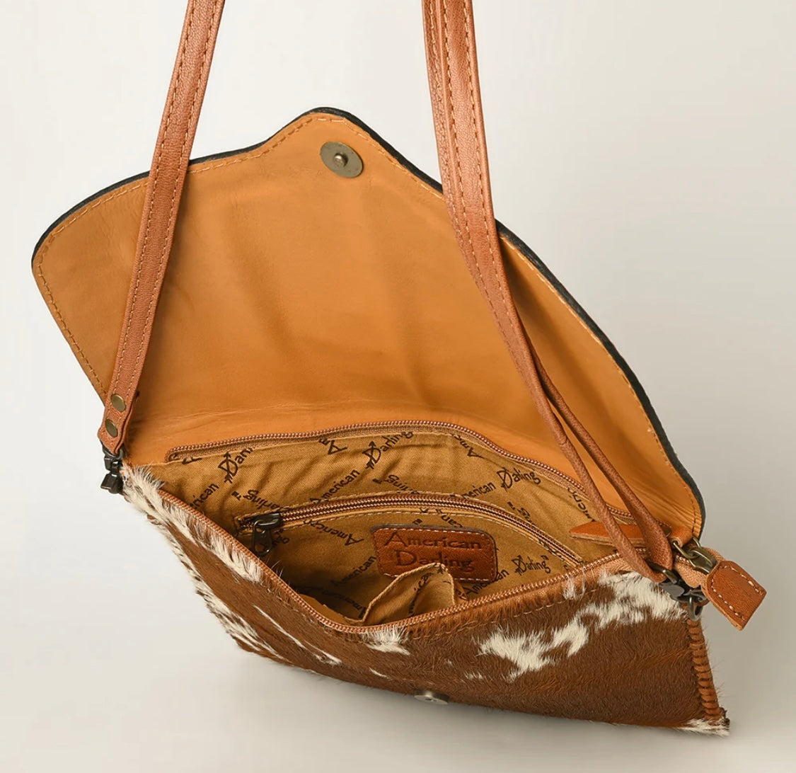 Genuine Western Leather Women Bag with heart stone