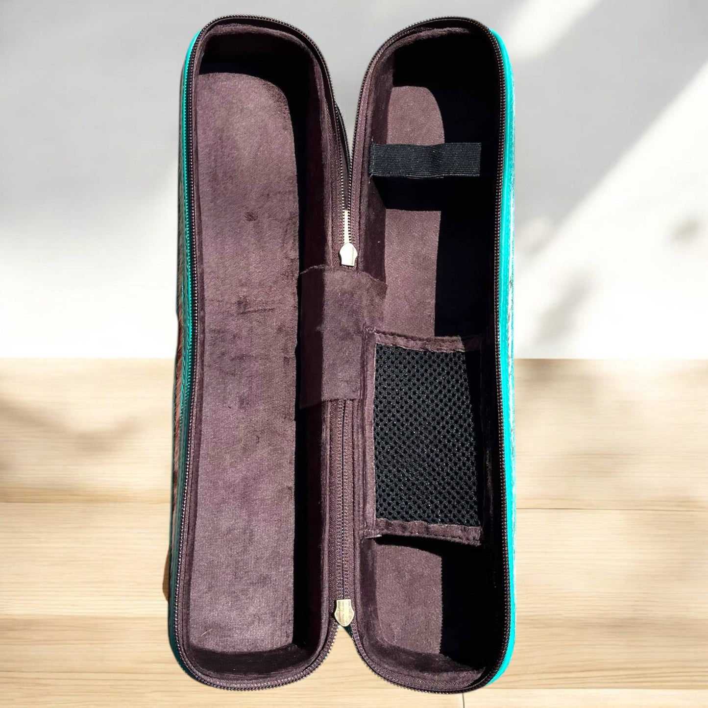 Turquoise tooled & cowhide leather iron case 
